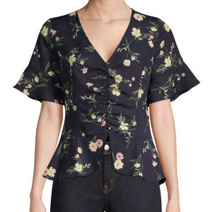 nwt Short Sleeve Floral Blouse black/multi M
